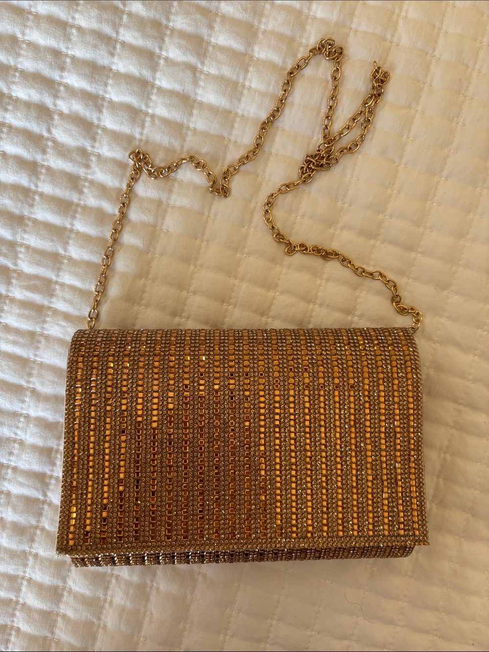 Gold Crystal Evening Shoulder Bag with Chain Strap